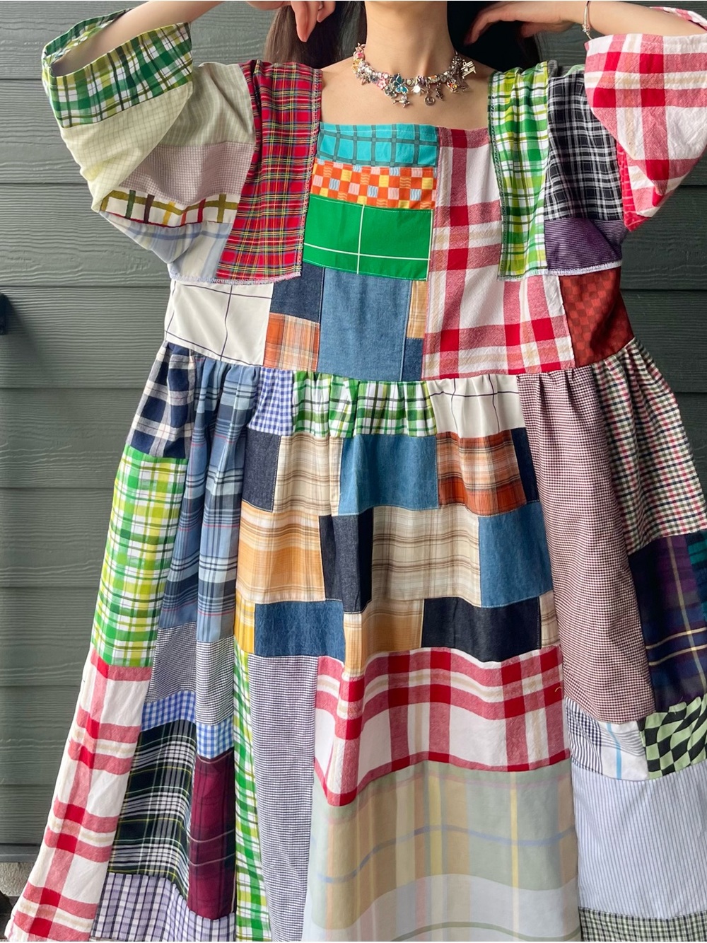 Handmade Quilted Patchwork Plaid Dress SKU 07231
